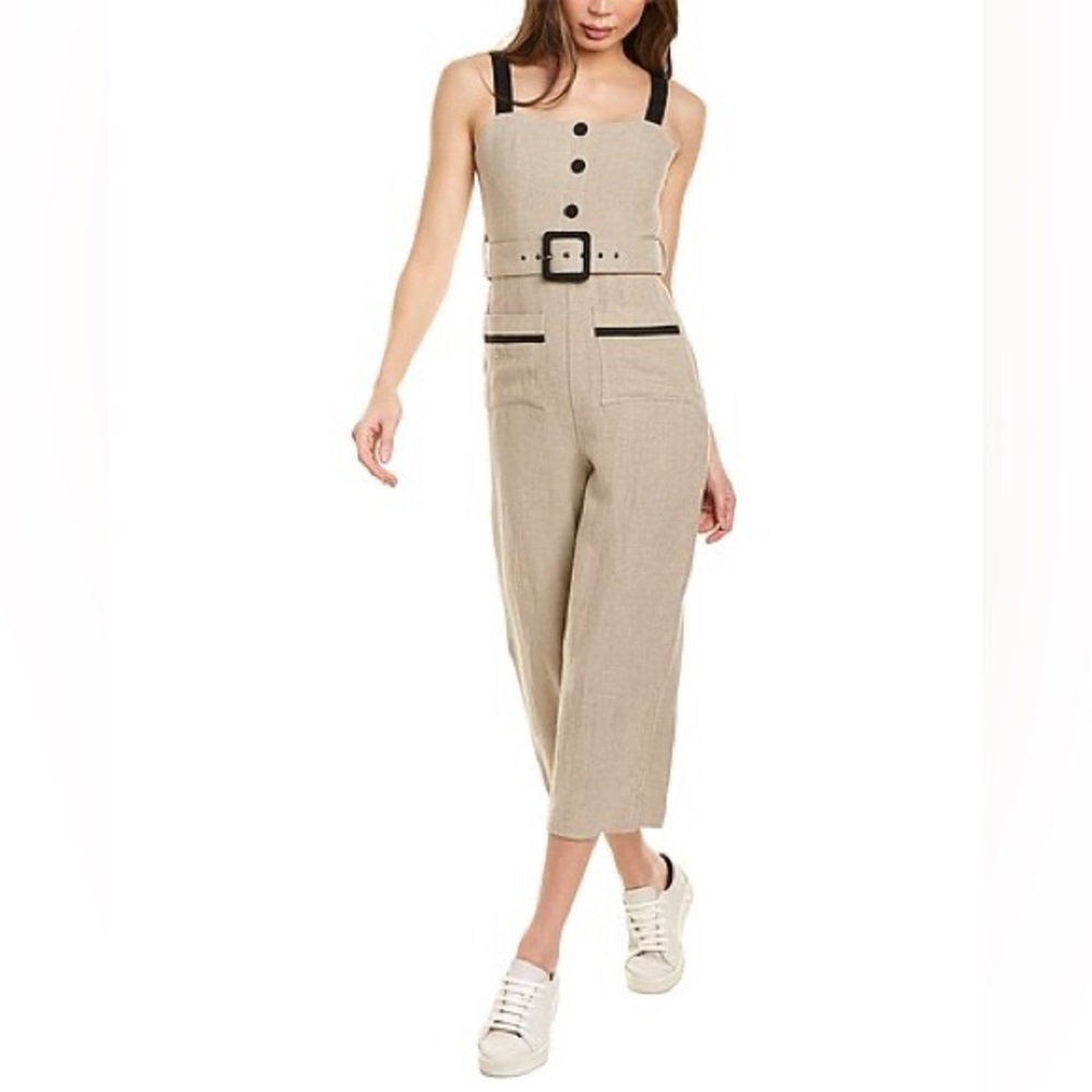 Staud Lampone Cropped Linen Romper Beige Tan Sz 2 (Like New)
